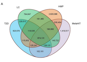 图1. 四个人类要微生物基因集的韦恩图